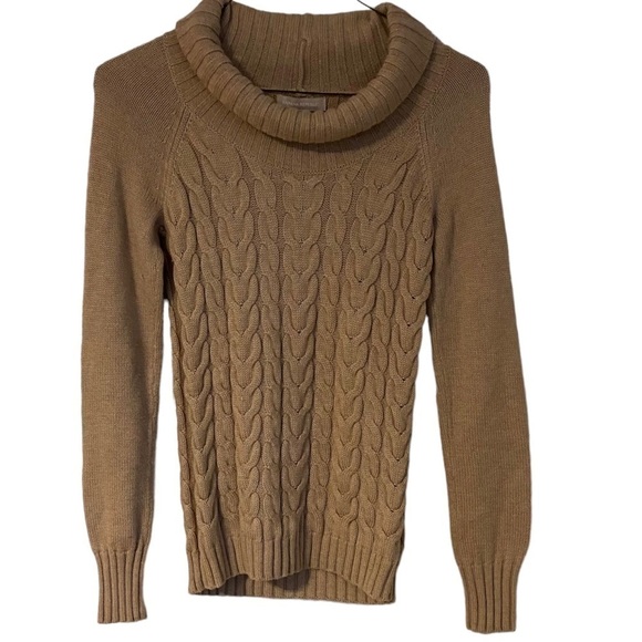 Banana Republic Sweater Wool Cashmere Cable Knit Camel Cowl Neck Soft Size XS - Picture 1 of 7